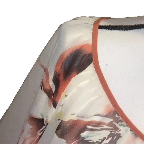 Daytrip Womens Large Button Down Tie Waist Sheer Floral Balloon Slv Blouse - Picture 6 of 12